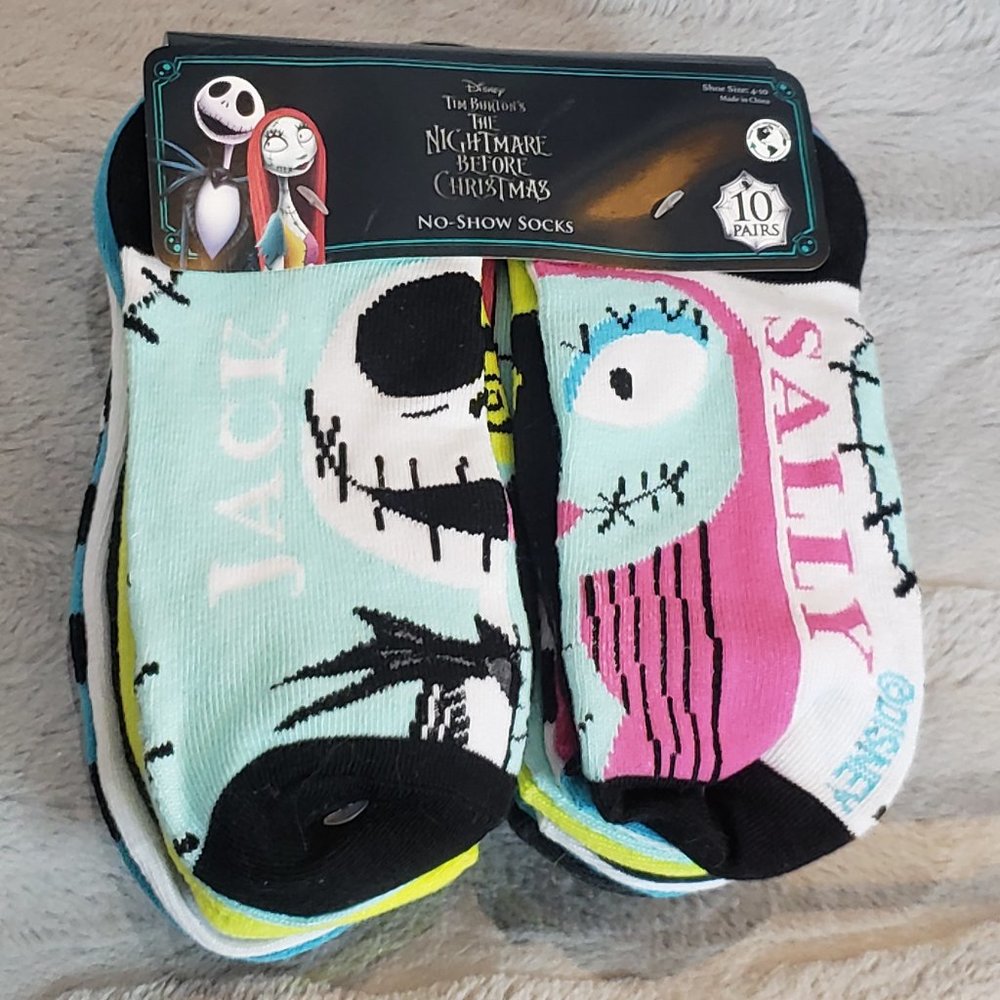 💀NWT🎄 Disney Nightmare Before Christmas 10 Pair No Show Socks Size 4-10